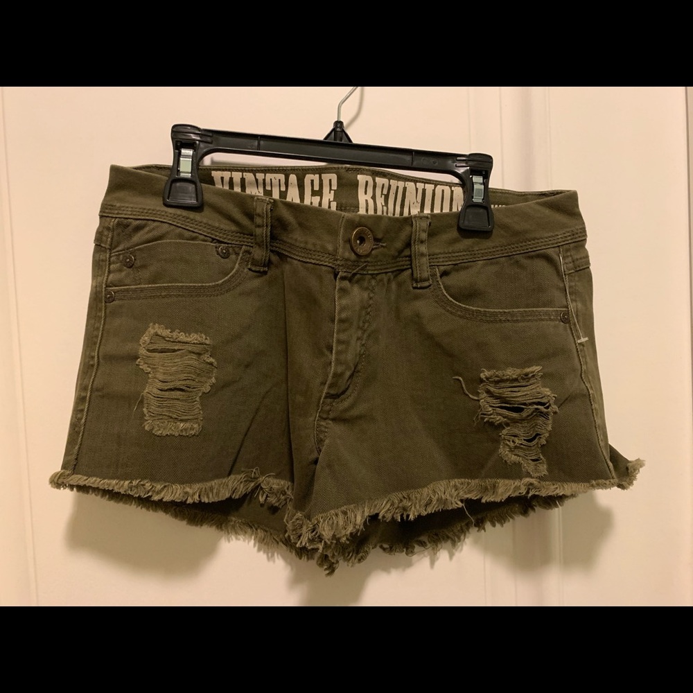 Olive Green Denim Shorts